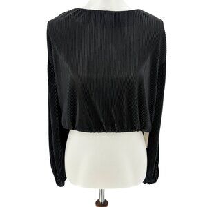 Astr The Label Black Pleated Long Sleeve Top With Back Tie Detail Size S